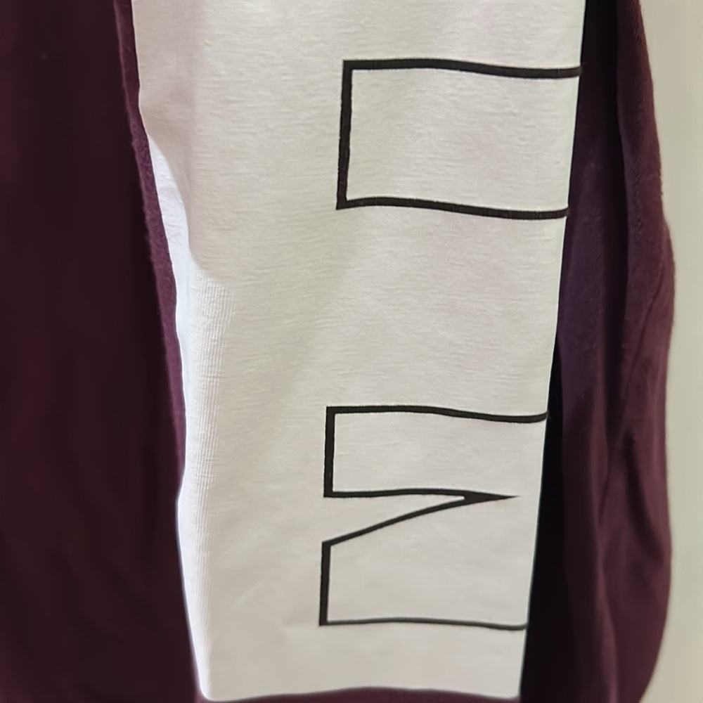 PINK Victoria's Secret Maroon Long-Sleeve Pocket Tee with White Sleeve Panels - Picture 8 of 9